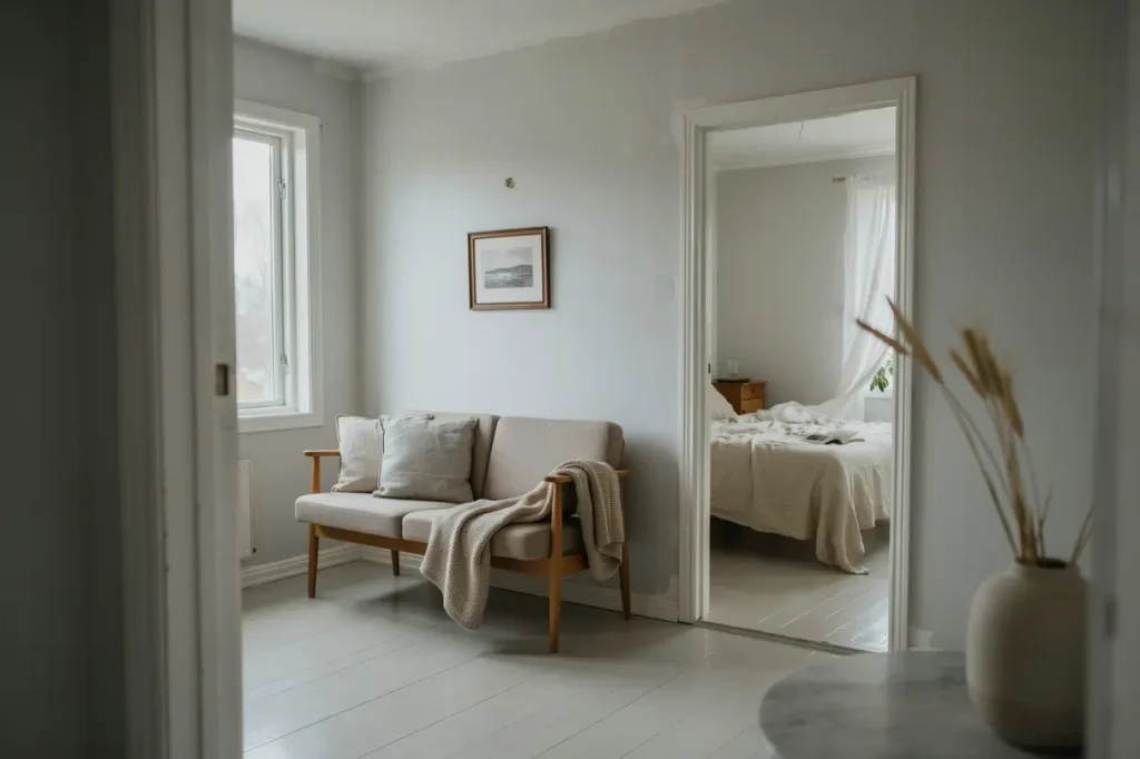 inv ndig m lning av vardagsrum och sovrum i villa upp kra